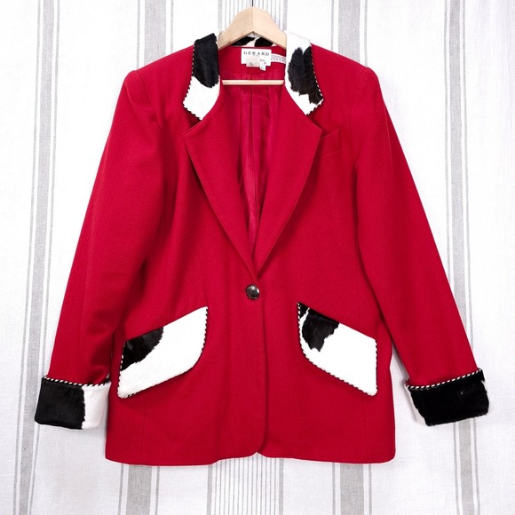 VTG Western Coat Womens Large Red Wool Real‎ Calf Hair Cowgirl Sterling Button
